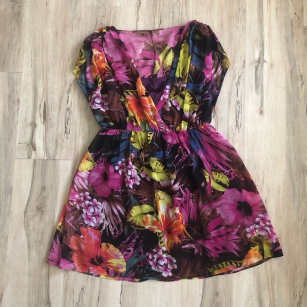 Bianca Nygard Floral Mini Dress in Pink and Yellow